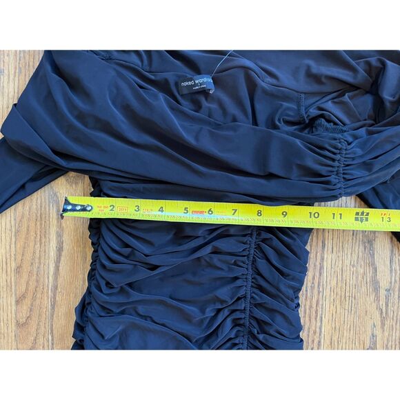 NWT  NAKED WARDROBE Black Rusched Bodycon Maxi Dress  Women's Size Small - Picture 9 of 10